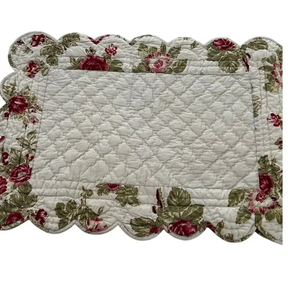Boutis Piqué Placemats Set of 3 Autumn Rose Floral Quilted French 20x14